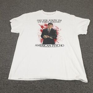 American Psycho Shirt Mens XL White Utterly Insane Graphic Horror Movie Tee